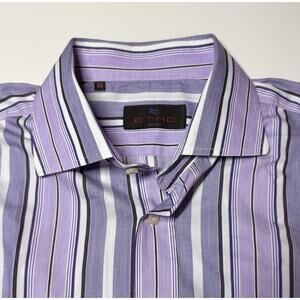 Etro Milano Shirt Mens 40 Purple Striped Long Sleeve Button Up Made in Italy